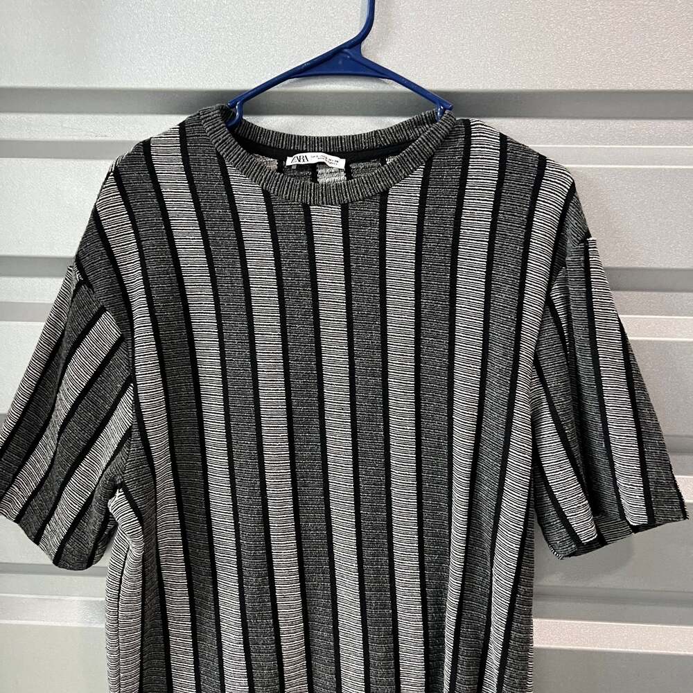 Zara Bershka Crochet Stripe Shirt in Black